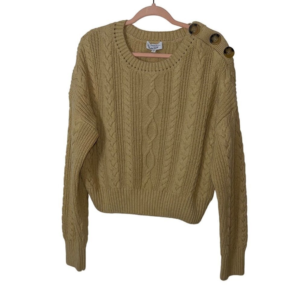 & Other Stories Womens Cropped Sweater Size Medium Tan Cable Knit Pure Cotton